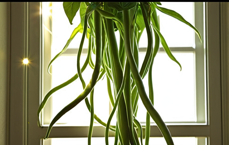 **
> Time-lapse of a green bean plant growing rapidly, with sunlight streaming through a window. Focus on the tendrils reaching out.
**